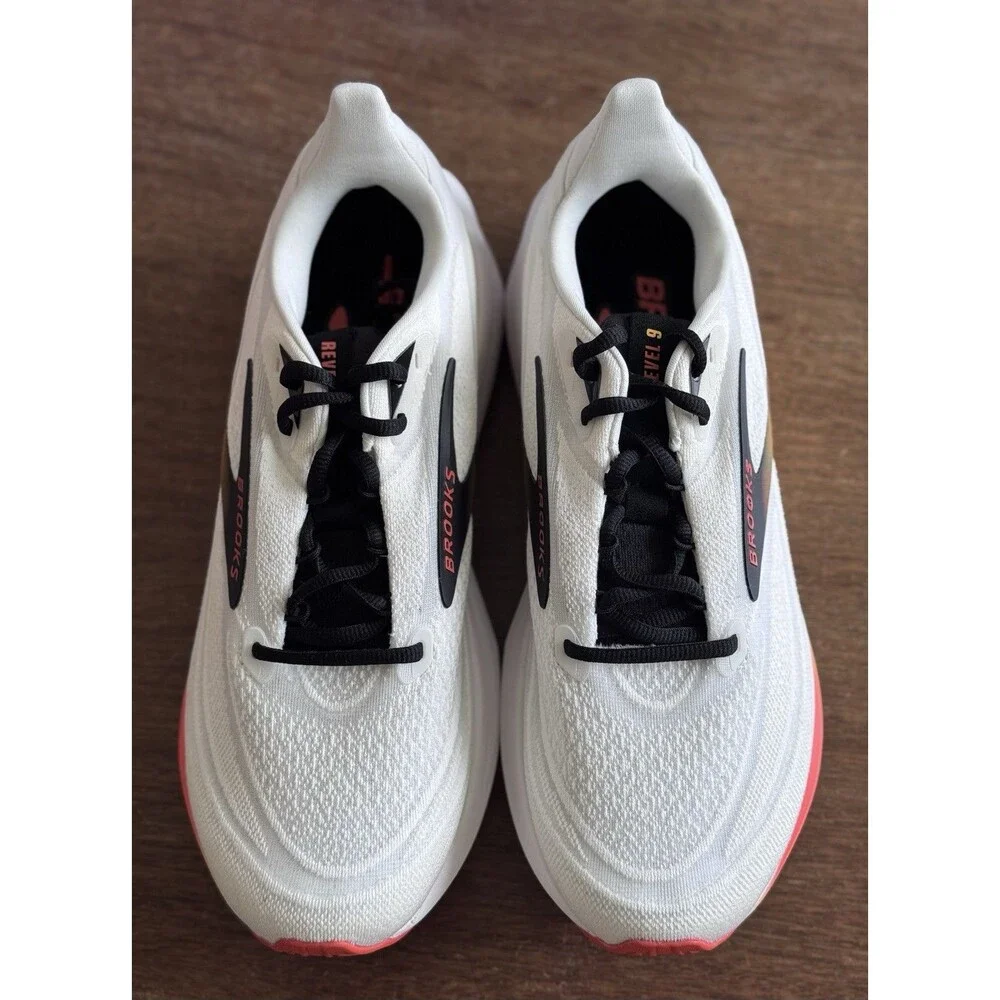 Men’s Size 9 Brooks Revel 9 White Orange Black 110499 1D 141 NIB